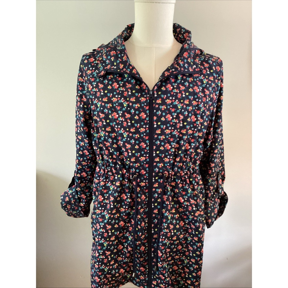 SoulCal & Co Women's Large Floral Rain Jacket Drawstring Waist Full Zip Hooded